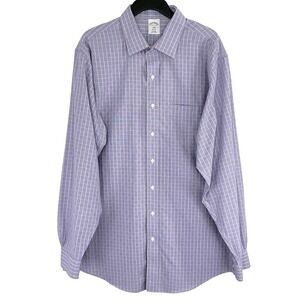 Brooks Brothers Mens 17 1/2 Regent Fit Non‎ Iron Dress Shirt Lavender Check